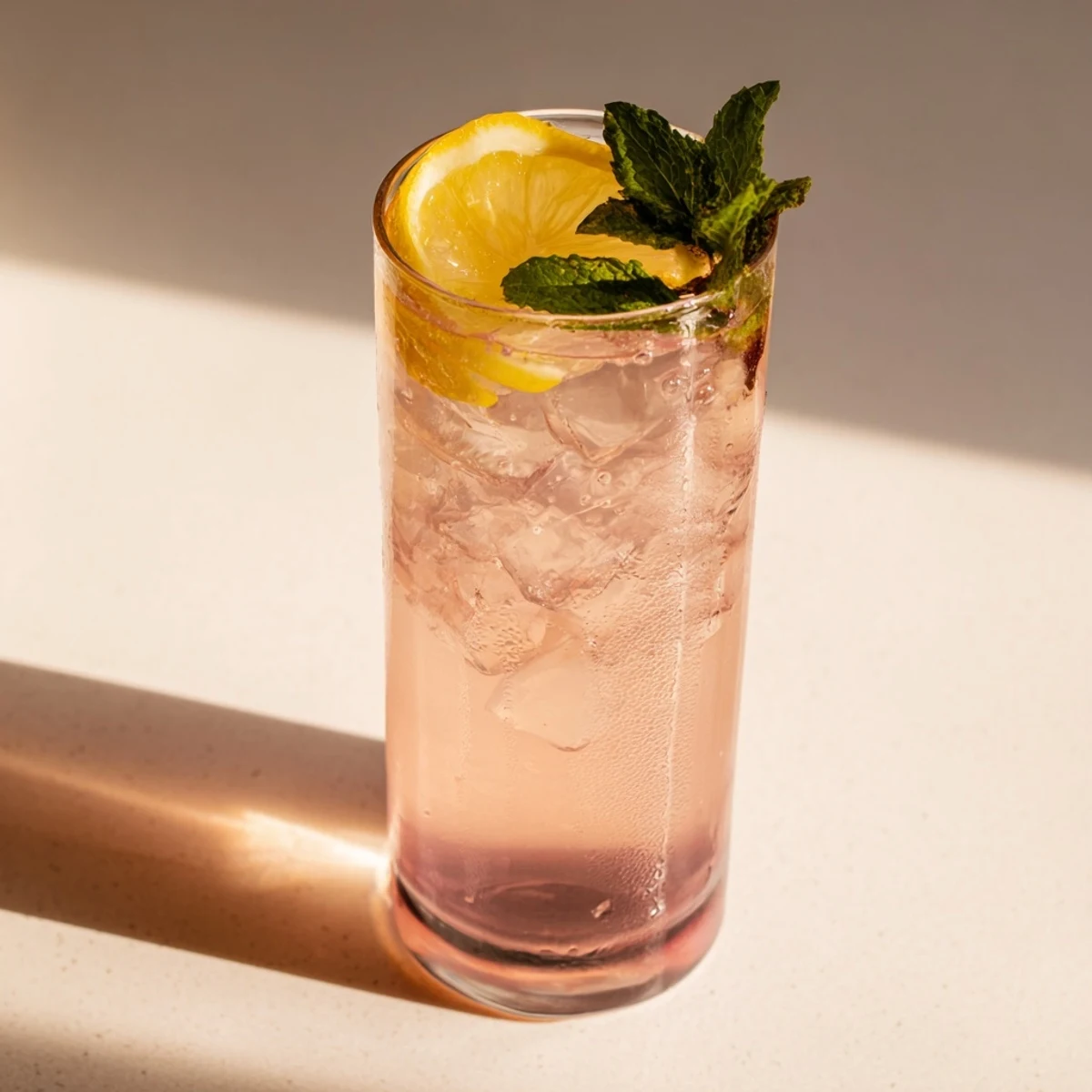 Tropical guava white tea lemonade pitcher filled with ice and lemon slices