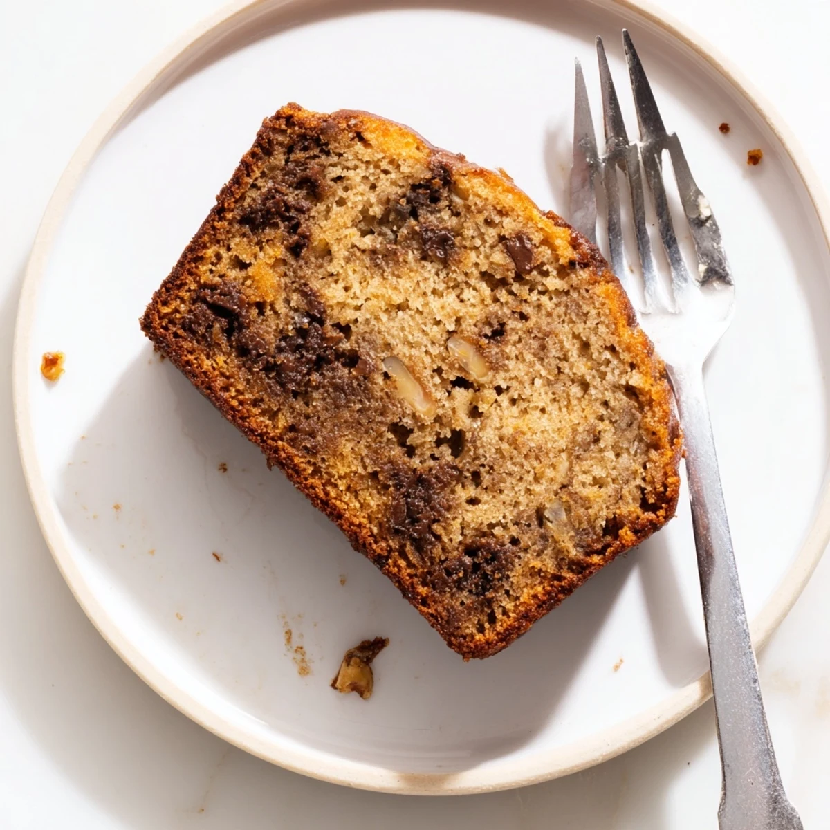 Delicious moist banana bread with a crackled top, served with melted butter and morning coffee