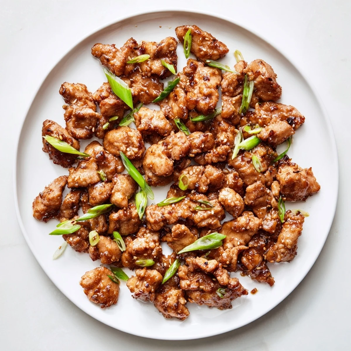 Tender stir-fried Mongolian chicken coated in glossy brown sugar sauce over white rice