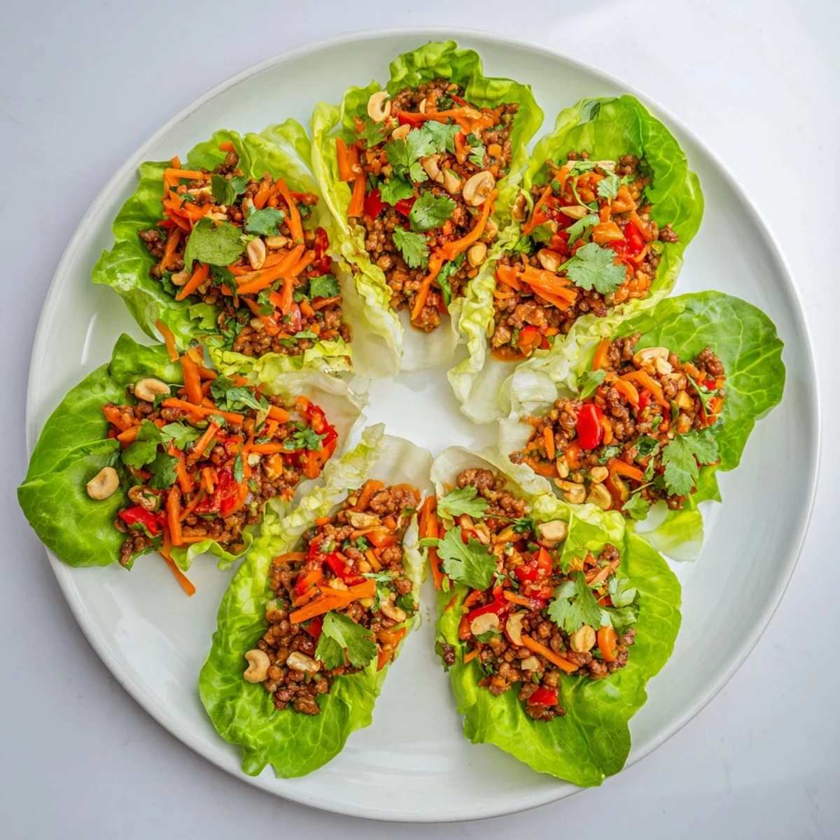 Crisp butter lettuce cups filled with savory seasoned ground beef and toasted cashews