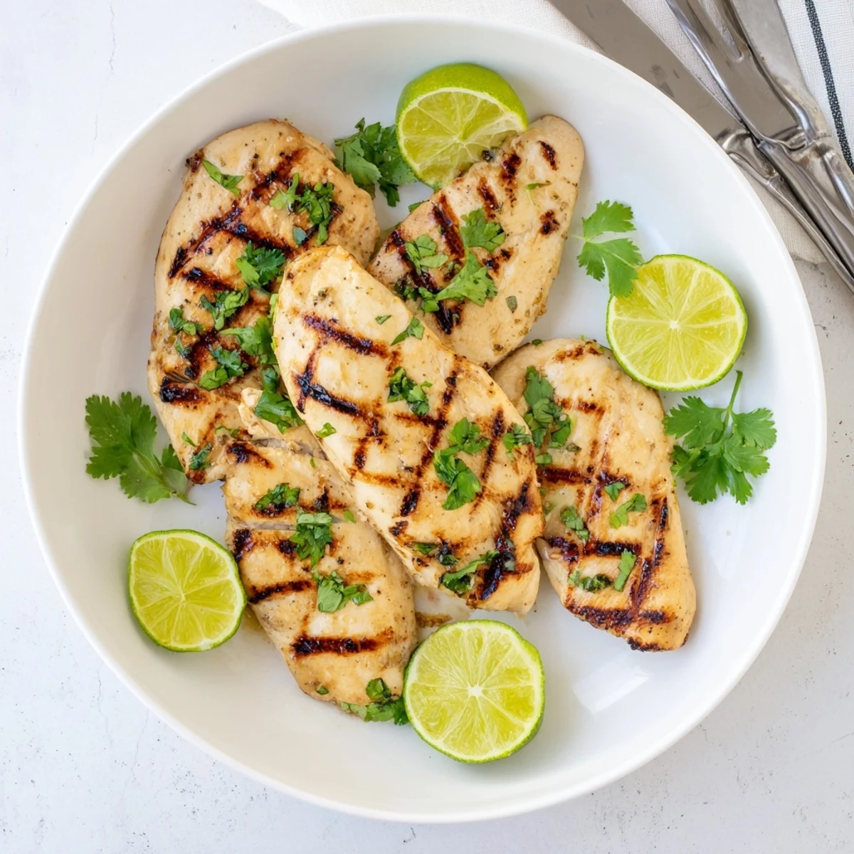 Perfectly grilled Key West chicken with honey garlic glaze and vibrant green cilantro sprinkled on top