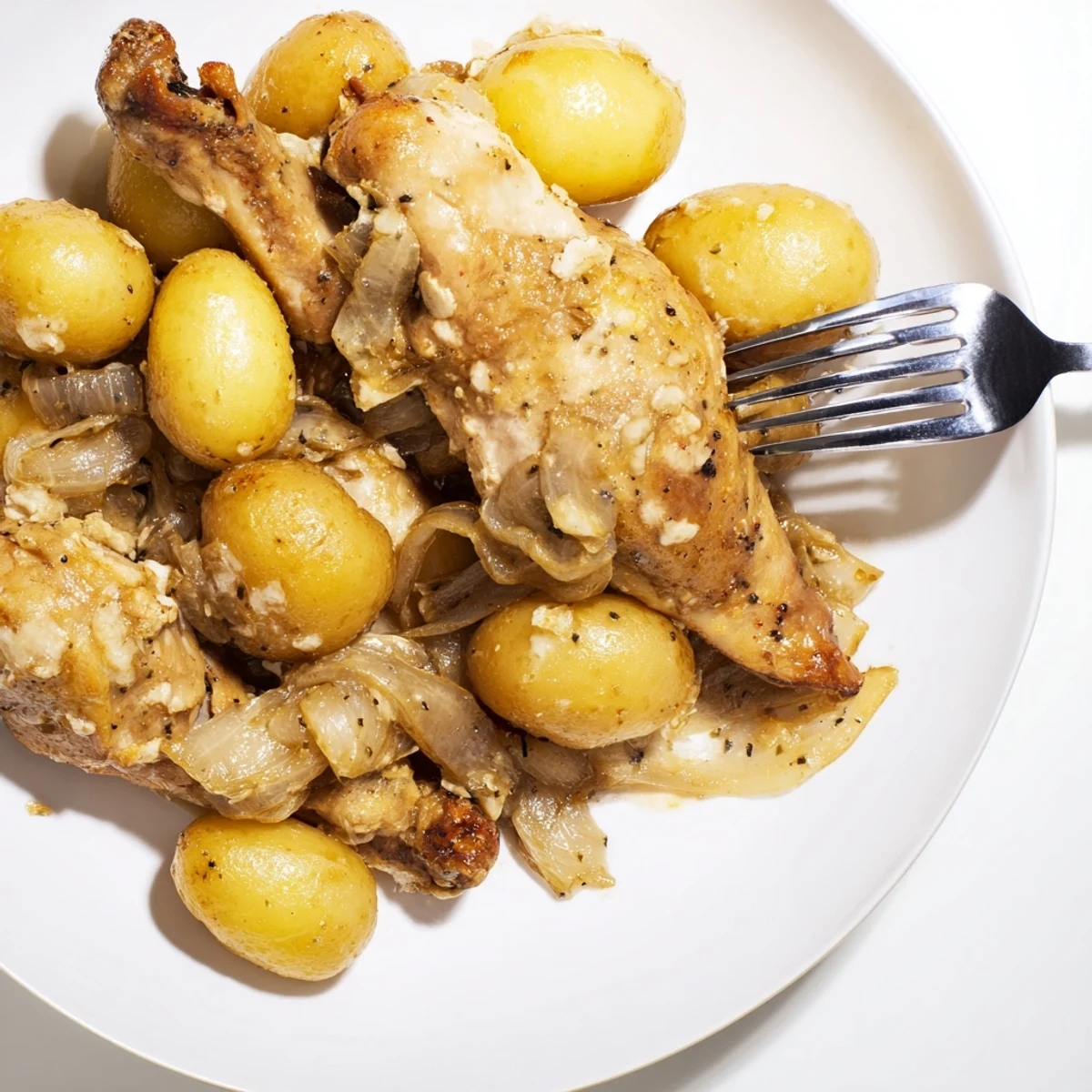 Hearty garlic parmesan chicken and potatoes slow cooked to perfection with melted cheese