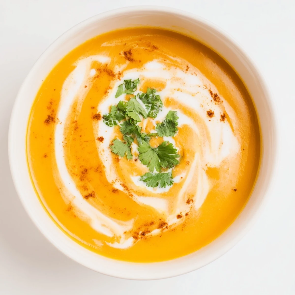 Golden bowl of warming spicy apple soup served with crusty bread