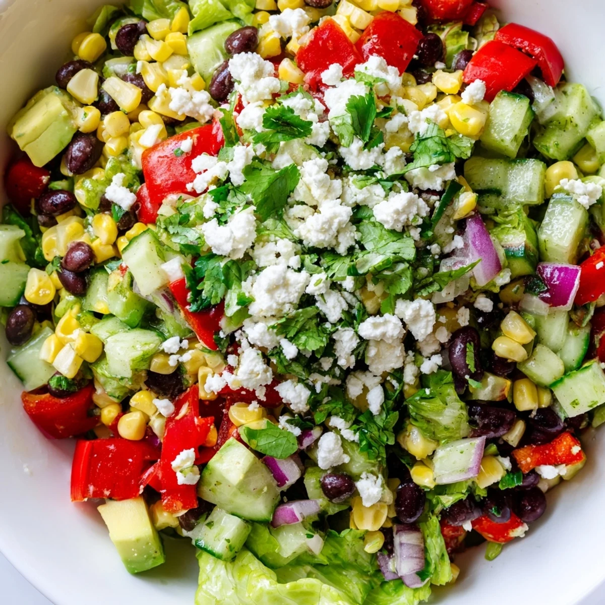 Mexican chopped salad featuring vibrant diced vegetables black beans and creamy avocado chunks