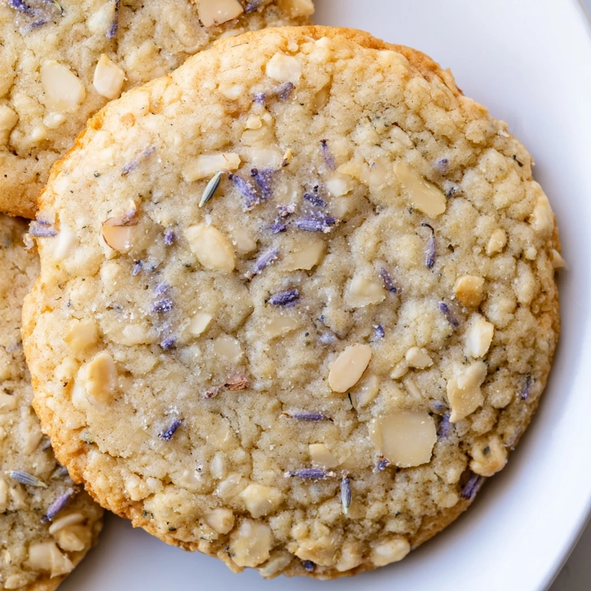 Golden Lavender Honey Crunch Cookies with toasted nuts arranged on a rustic wooden serving board