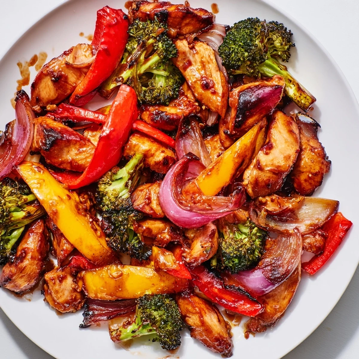 Colorful chicken and vegetable stir fry sizzling in a skillet for a quick weeknight meal