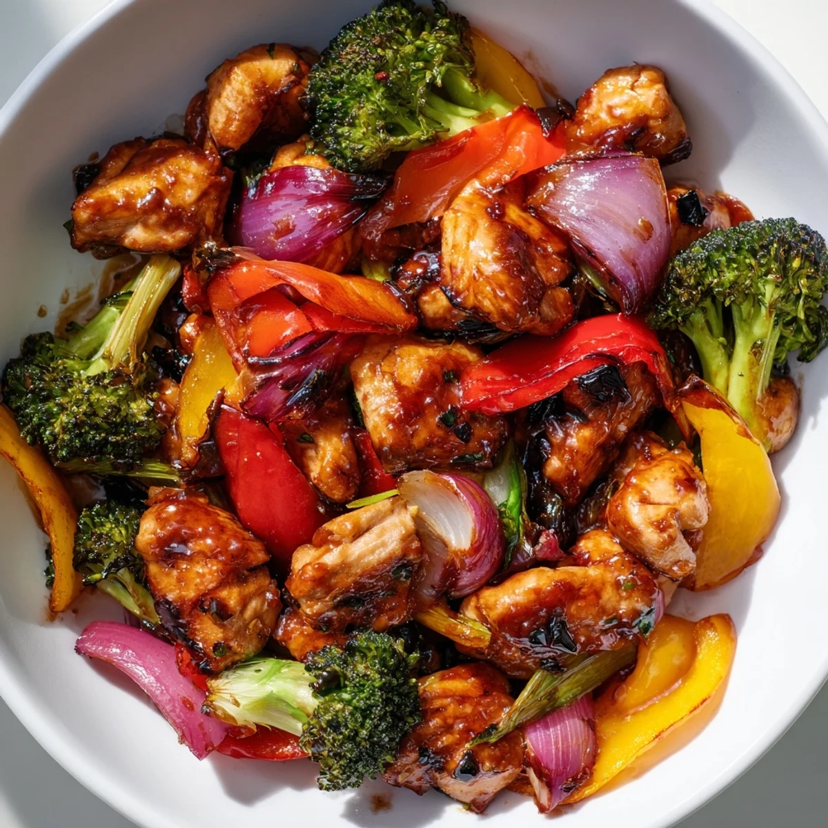 Quick weeknight meal served over fluffy rice with vibrant bell peppers and broccoli