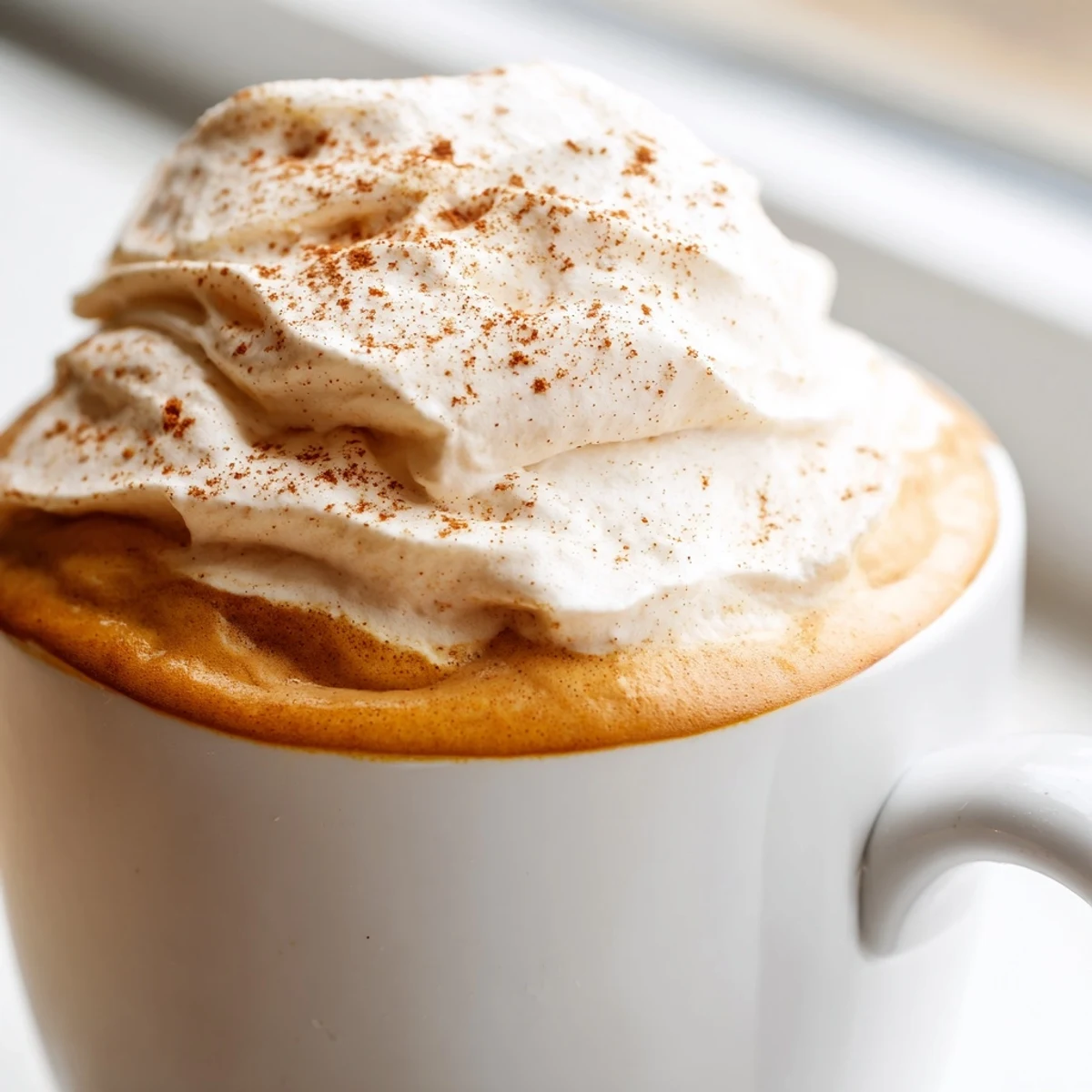 Warm Homemade Pumpkin Spice Latte with real pumpkin and frothy milk in a ceramic cup