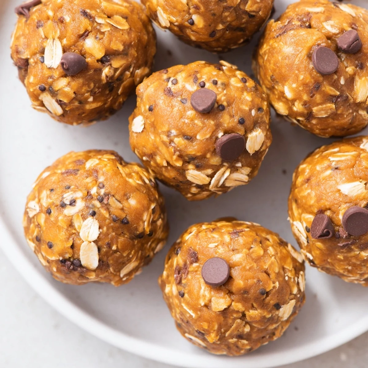 No Bake Pumpkin Protein Balls coated in chocolate chips on a rustic parchment lined tray