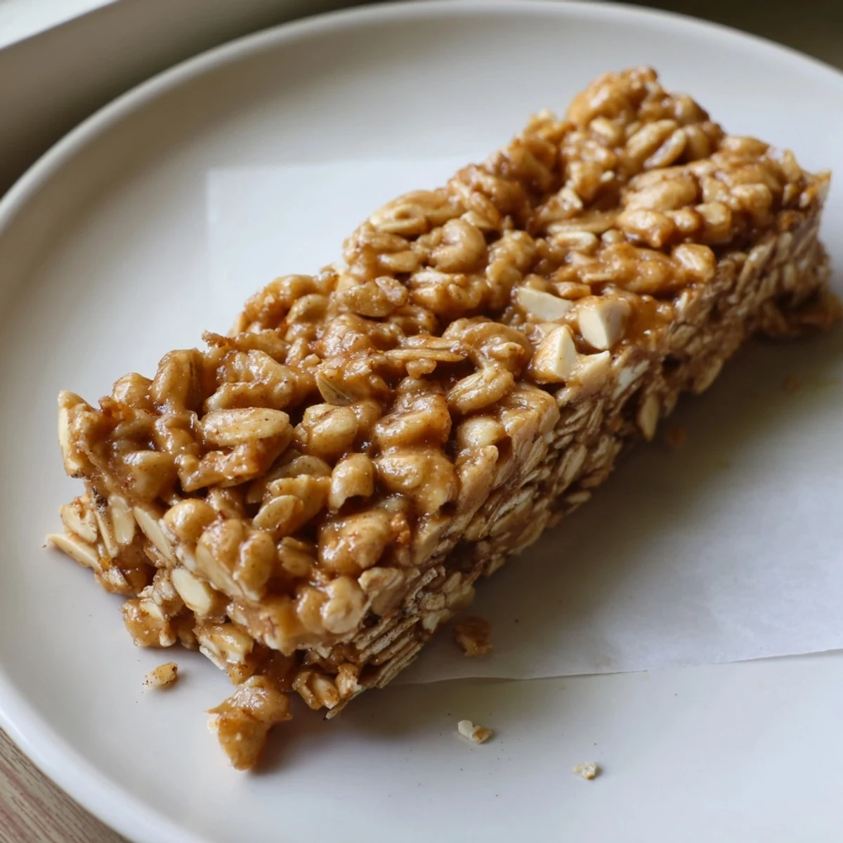 Chewy No Bake Apple Peanut Butter Granola Bars sliced and stacked on a rustic wooden cutting board