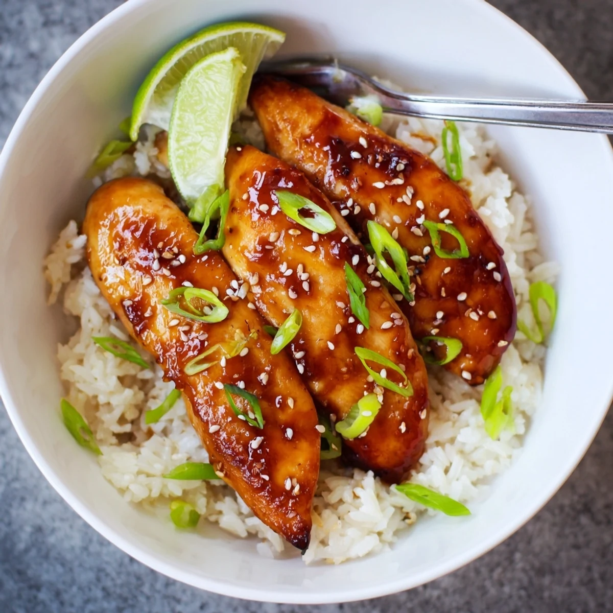Pan-seared Spicy Maple Chicken And Coconut Rice, fragrant coconut aroma and spicy-sweet sauce.