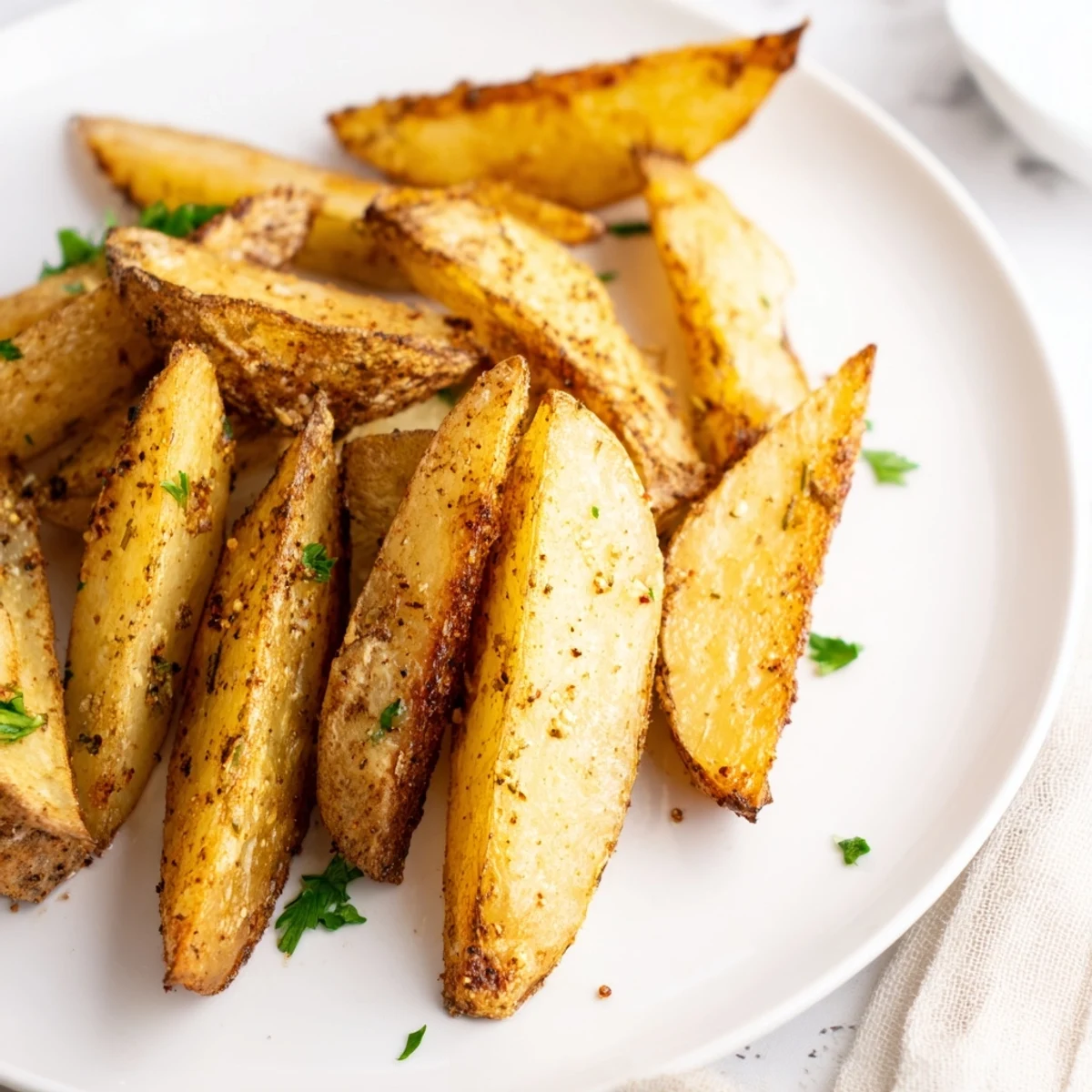 Crispy Potato Wedges served hot with ketchup or garlic aioli for dipping