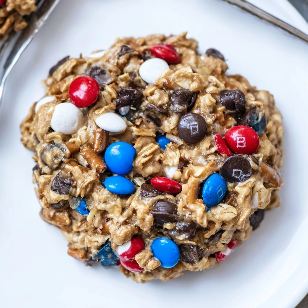 Patriotic Monster Cookies Recipe arranged on a cooling rack, edges golden, steam rising.