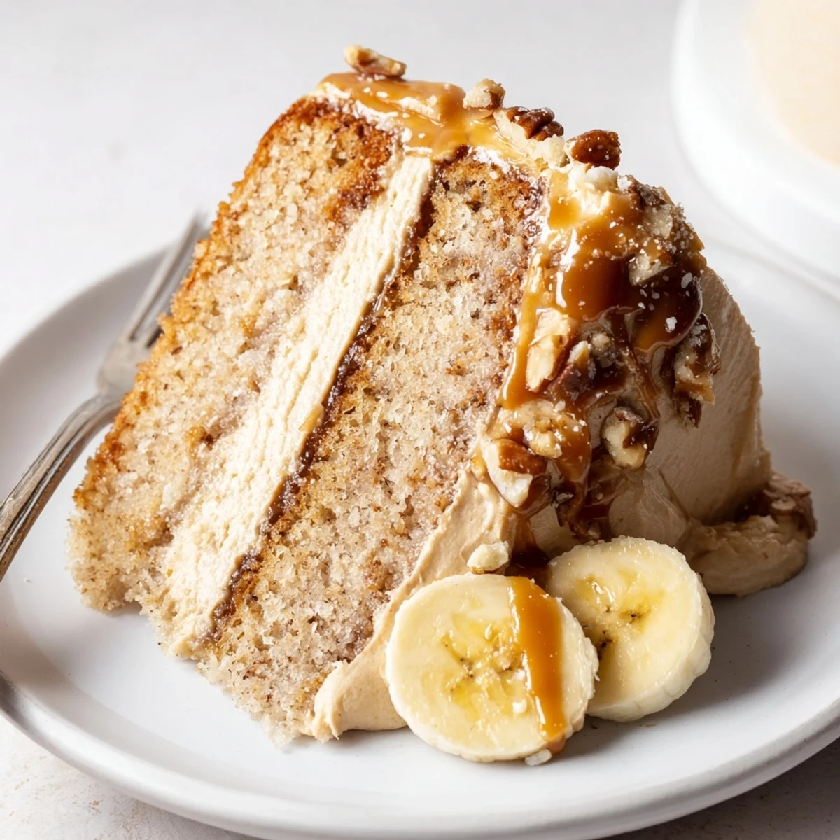 Frosted Salted Caramel Brown Butter Banana Cake Recipe sprinkled with flaky sea salt