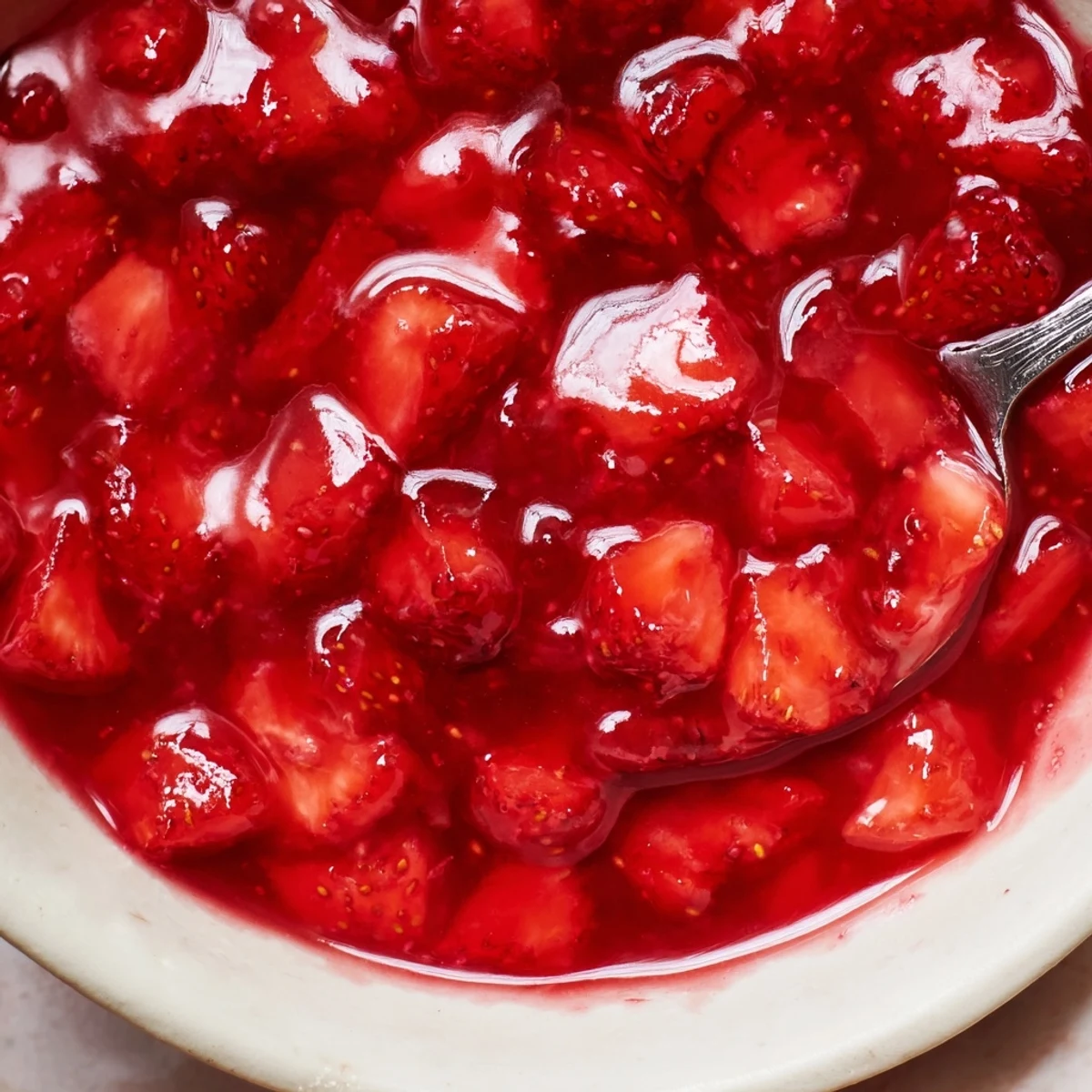 Homemade Strawberry Cake Filling Recipe cooling in bowl, chunky, sweet-tart aroma