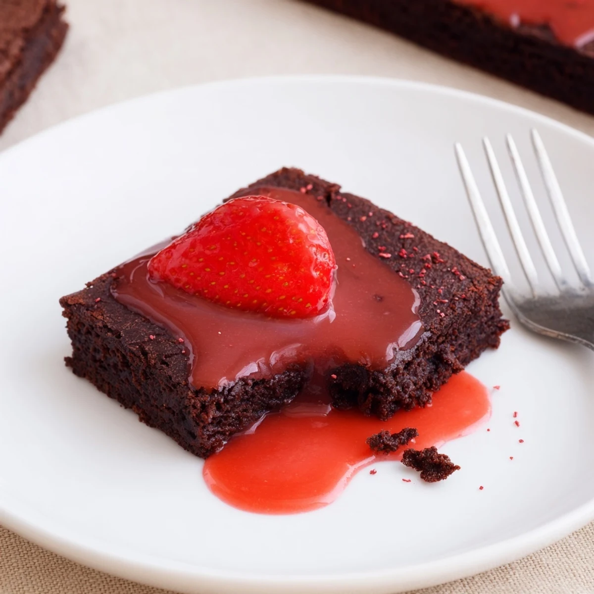 Sliced Strawberry Brownies reveal moist, pink-speckled interior, perfect with cold milk