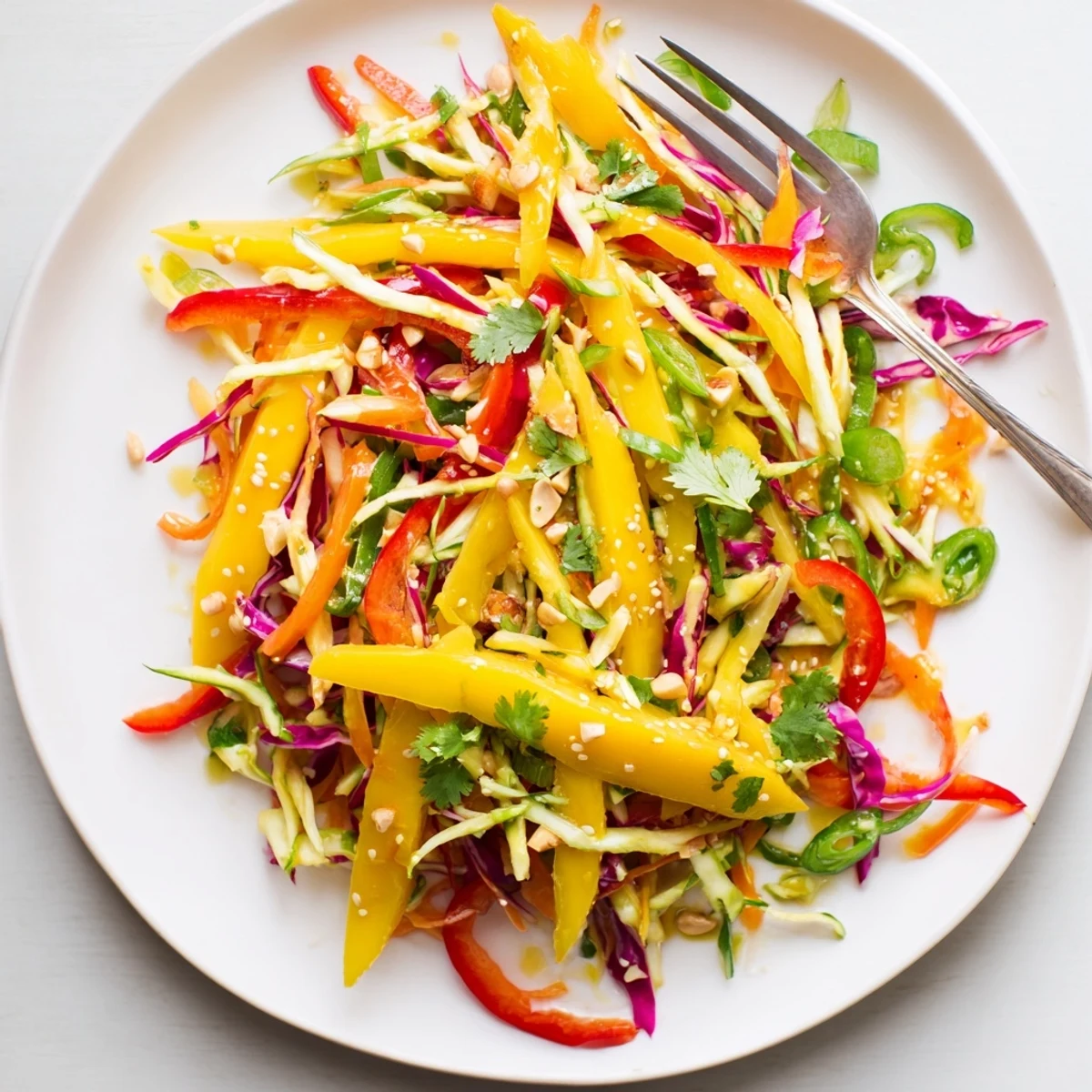 Serve this Refreshing Mango Slaw Recipe chilled beside grilled fish or tacos.