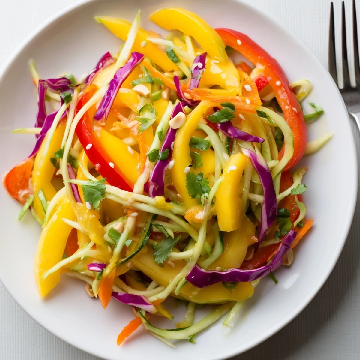 Refreshing Mango Slaw Recipe tossed in lime dressing, crunchy carrots and sesame.