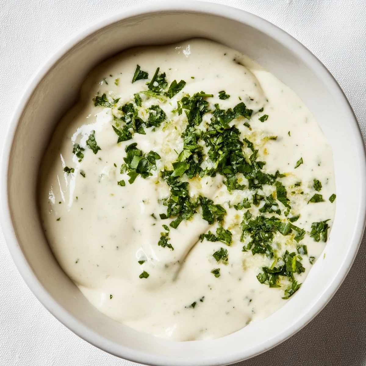 Creamy homemade Mexican white sauce drizzled over crispy tacos with fresh cilantro garnish