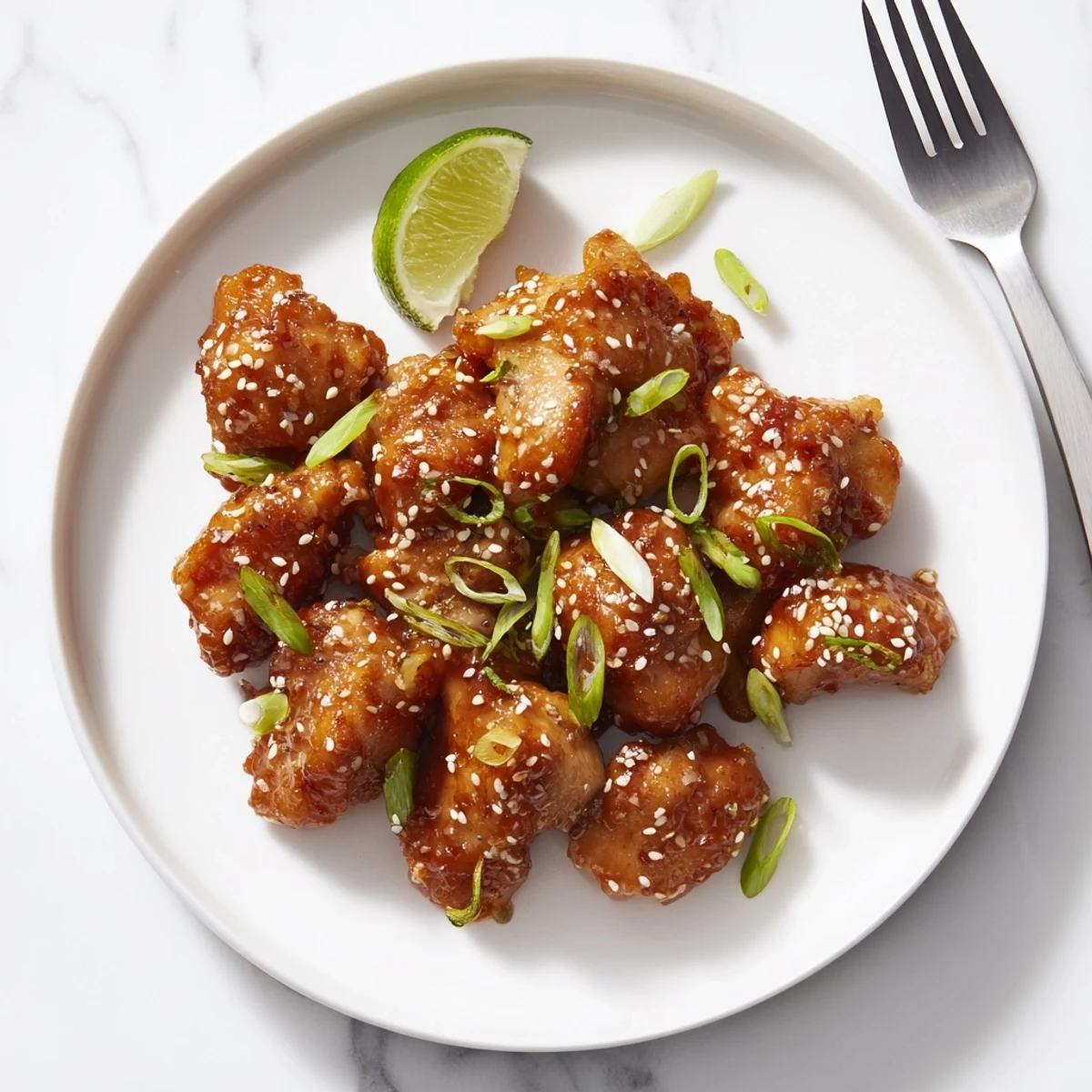 Juicy chicken thighs coated in glossy honey Sriracha glaze with sesame seed garnish