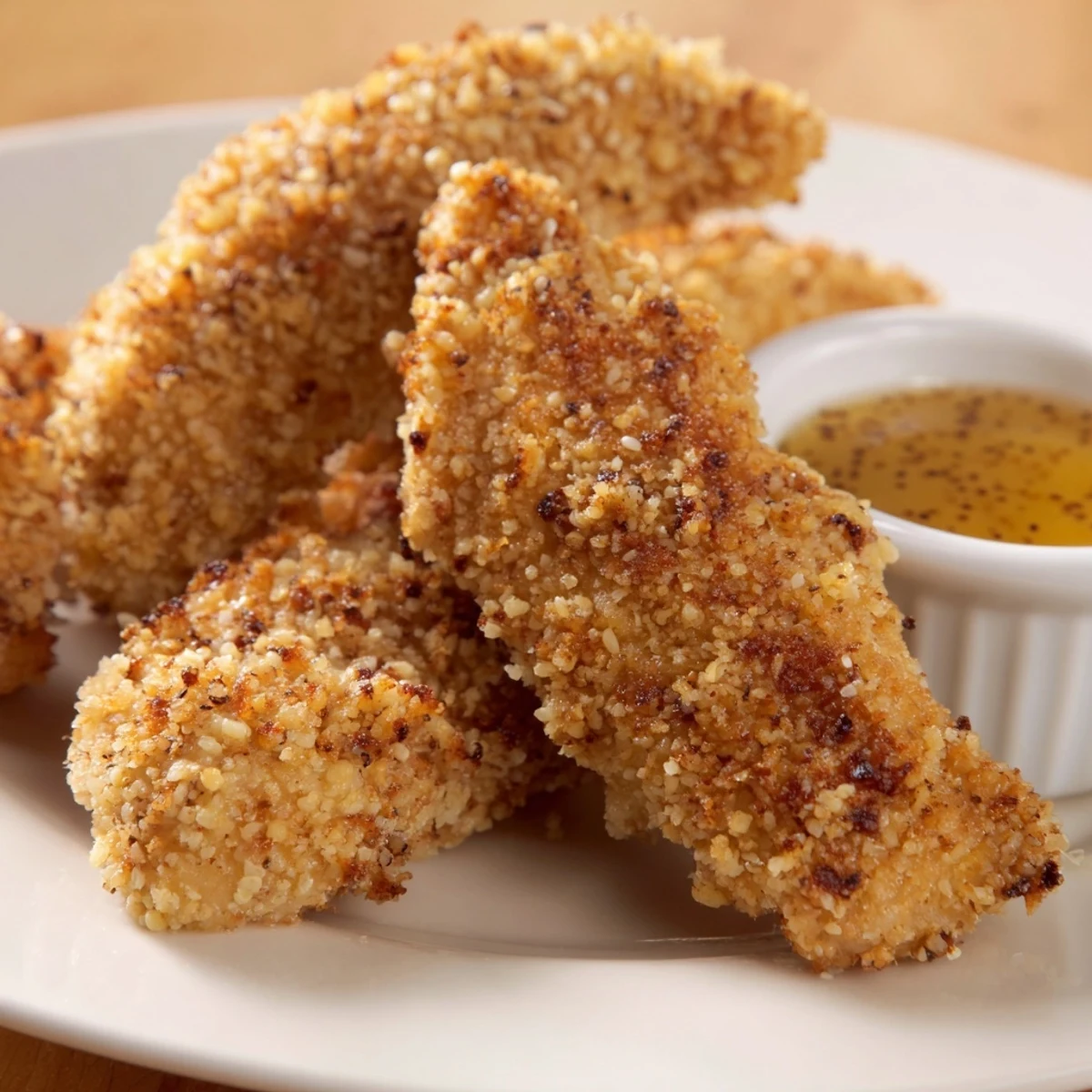 Family-friendly honey mustard chicken tenders arranged on plate with creamy sauce for a satisfying meal