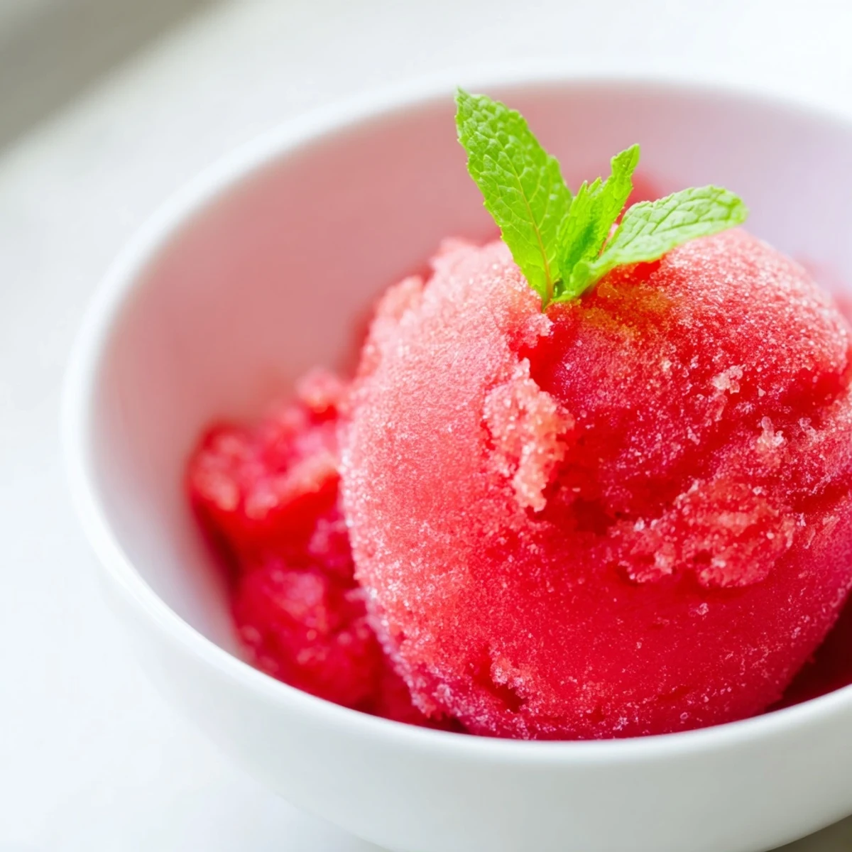 Creamy dairy-free watermelon sorbet served in vintage bowl with lime wedge on white background