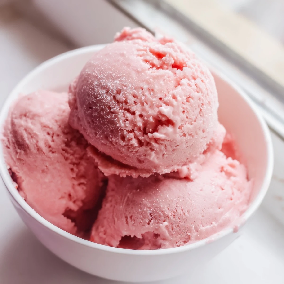 Creamy watermelon ice cream scooped into a bowl garnished with fresh mint leaves