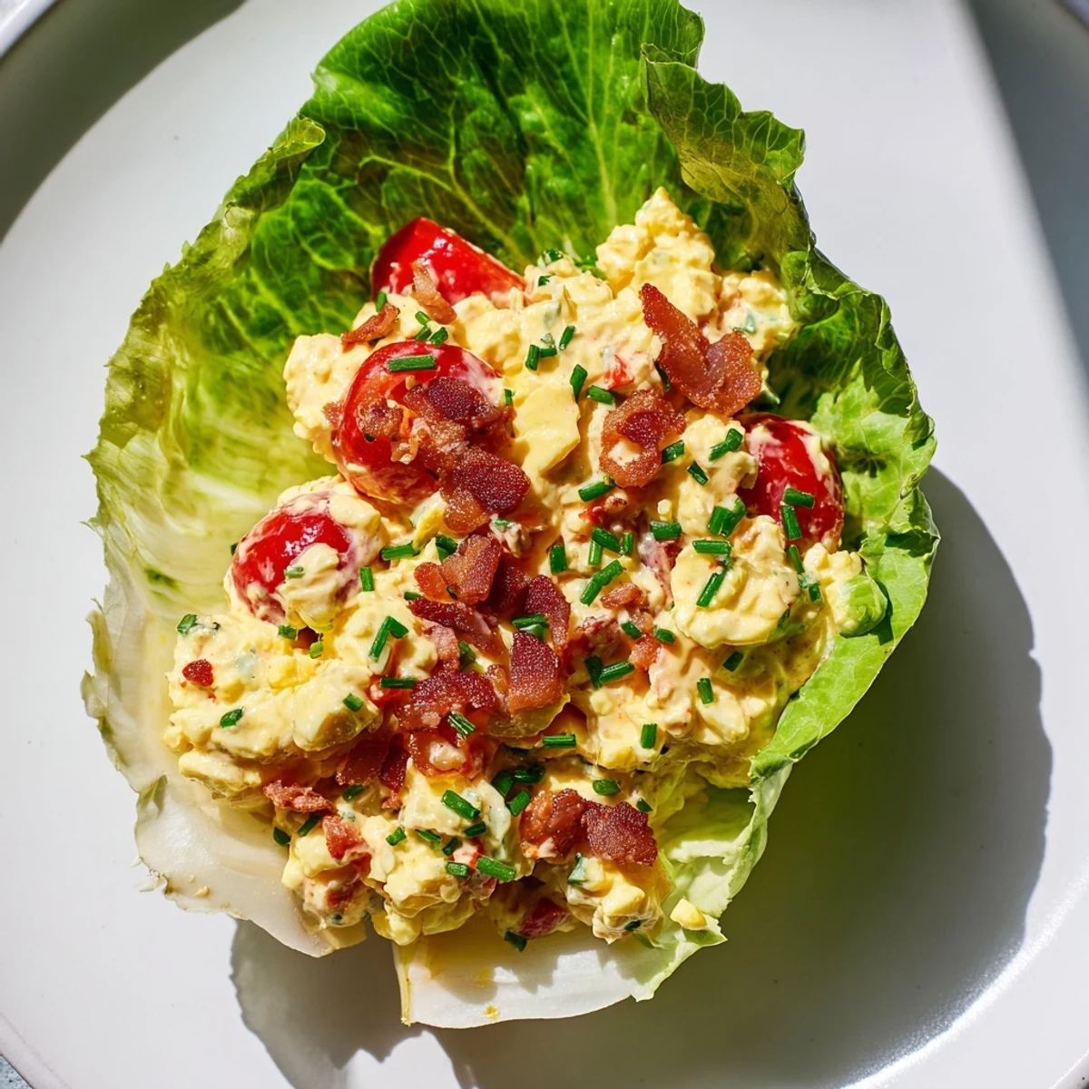 Homemade egg salad BLT wraps nestled in crisp butter lettuce for a gluten-free lunch