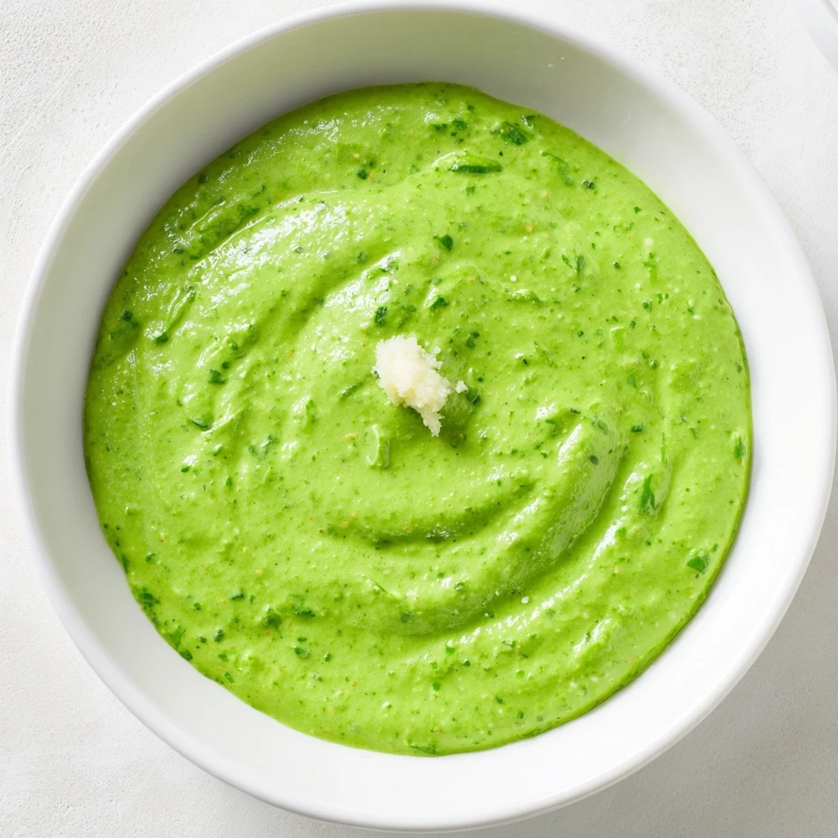 Vibrant aji verde Peruvian green sauce served as dipping sauce with crispy golden fries