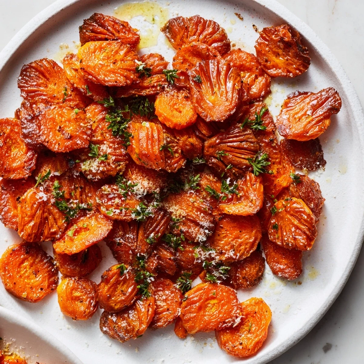 Oven-roasted sweetness in Crispy Smashed Carrots, smoky paprika, grated Parmesan.