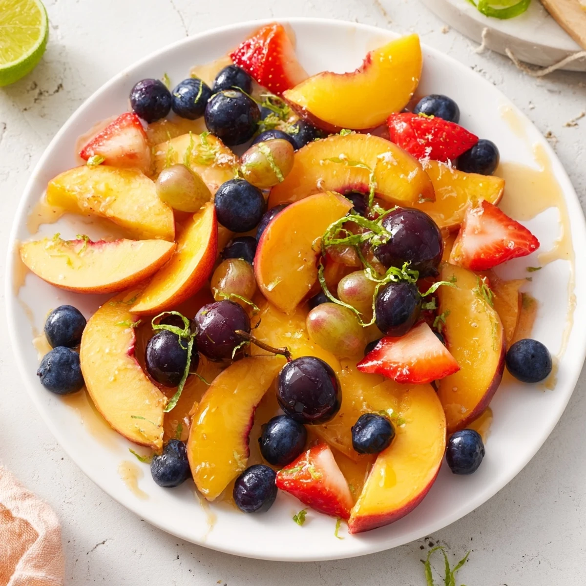 Honey Lime Basil Peach Fruit Salad with juicy peaches, zesty lime, fragrant basil