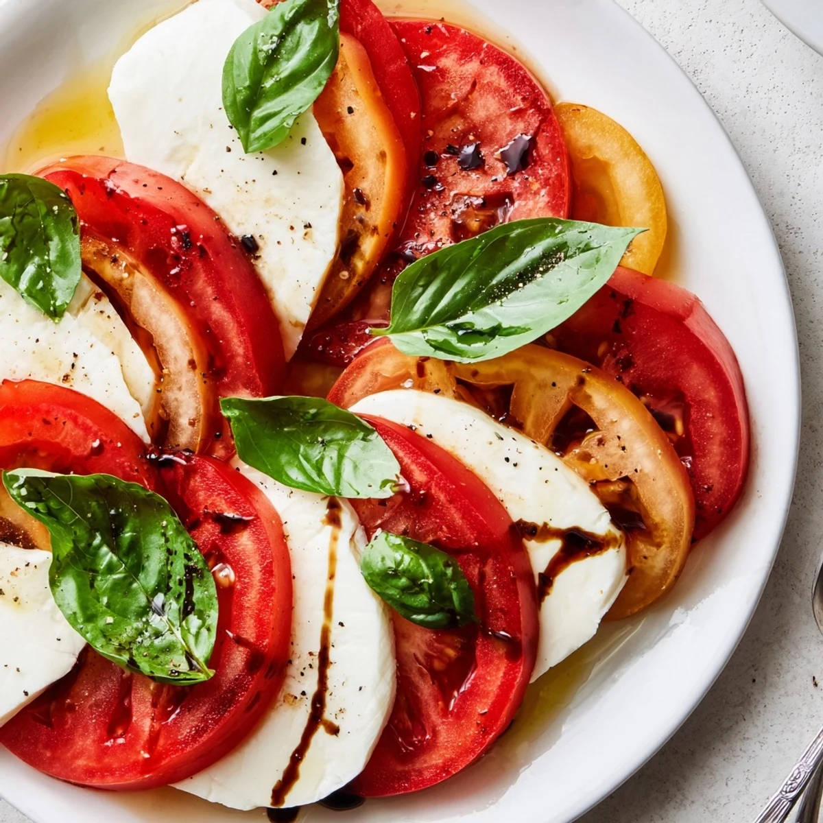 Caprese Salad Ultimate Recipe with juicy heirloom tomatoes, creamy mozzarella, fresh basil.