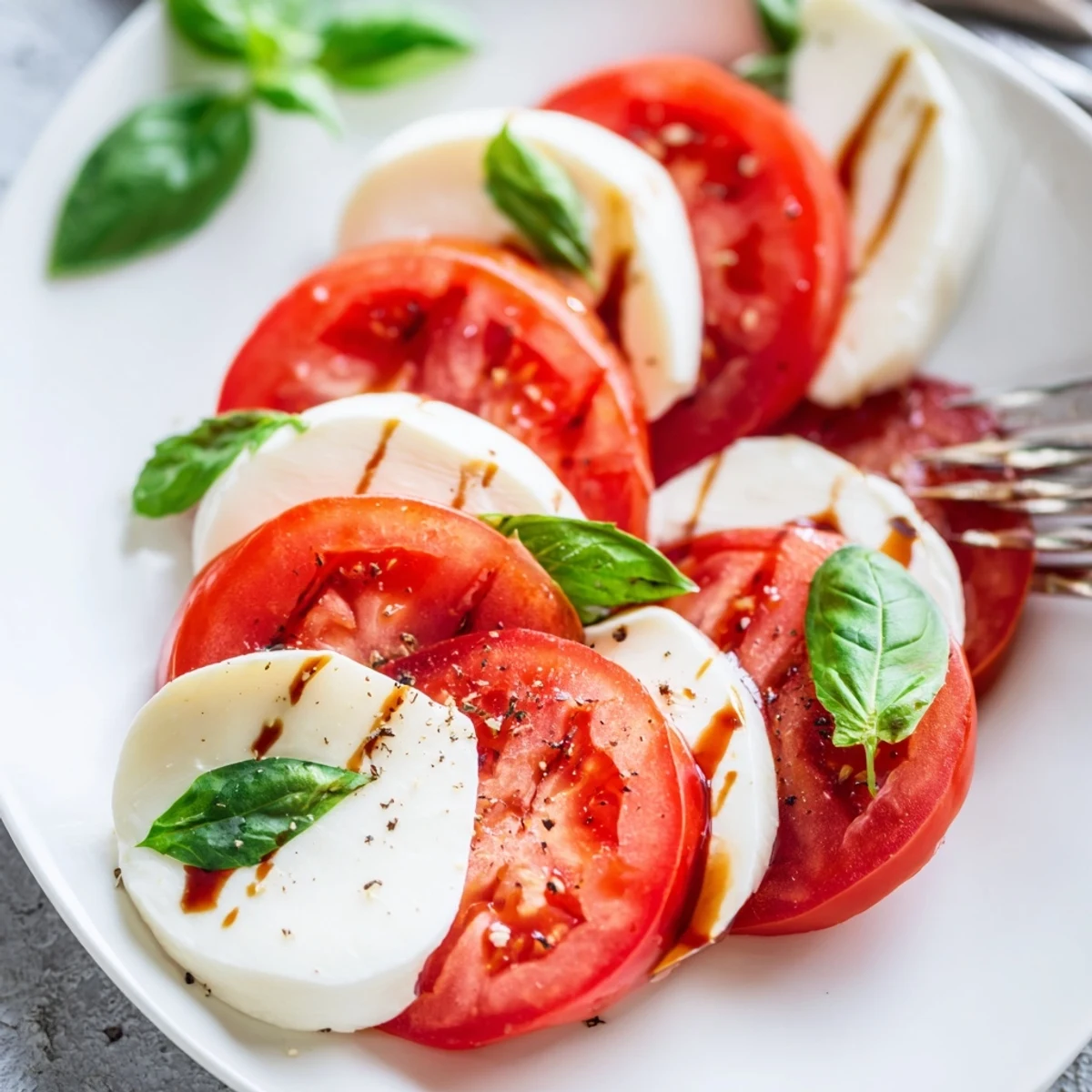 Serve Caprese Salad immediately as a light starter with optional balsamic glaze.