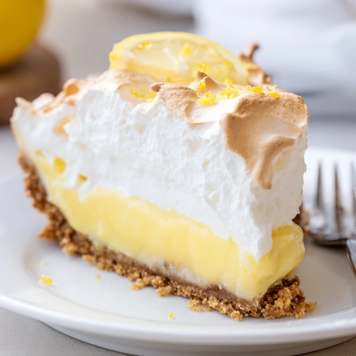 Golden graham cracker crust holds tangy real lemon pie recipe filling beautifully