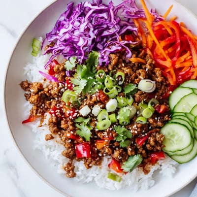 Savory ground turkey rice bowls topped with fresh cilantro and lime wedges